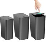 N. NETDOT Bathroom Trash Can with Lid 3 Pack Set, 2 Packs 3.4 Gal 13L Slim Kitchen Trash Can and 1 Pack 2.6Gal 10L Garbage Can, Small Trash Can/Trash Bin/Waste Basket for Bedroom (Black, Pack of 3)