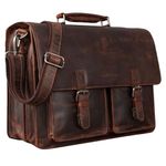 STILORD 'Clarence' Leather Business Briefcase A4 Vintage Shoulder Bag 15.6 Inch Large Satchel Trolley Attachable, Colour:Zamora - Brown