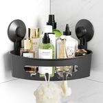 Luxear Corner Shower Caddy Suction Grey Shower Caddy No Drilling Max Hold 20KG Shower Shelf Suction Holder Shower Organiser Heavy Duty with Hooks for Bathroom Storage Shower Accessories Kitchen Rack