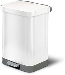 Glad Stainless Steel Step Trash Can with Clorox Odor Protection | Large Metal Kitchen Garbage Bin with Soft Close Lid, Foot Pedal and Waste Bag Roll Holder, 13 Gallon, White