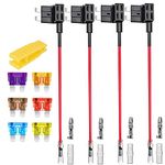 Gebildet 12V-24V Standard Add-a-Circuit Fuse Tap, ATS Medium Piggy Back Blade Fuse Holder with Wire Harness, 6 pcs Standard Fuse (3A 5A 7.5A 10A 15A 20A) and Fuse Puller (Pack of 4)