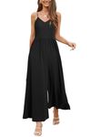 LAISHEN Jumpsuit for Women UK Playsuits Wide Leg Dressy Pants Overall Ladies Summer Casual Dungarees Romper with Pockets (Black, L)