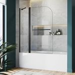 Bathroom Shower Glass Door, Tub Shower Glass Door 43”*58” Screen Panel Tempered Glass, Frameless Pivot Shower Door Matte Black with Handle
