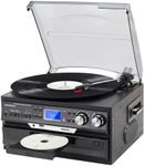 Musitrend 9 in 1 Record Player 3 Speeds Turntable with Seamless Bluetooth, Vinyl Phonograph with Built-in Powerful Speakers CD/Cassette, USB/SD/MMC, AM/FM Radio, AUX in/RCA Output, Black