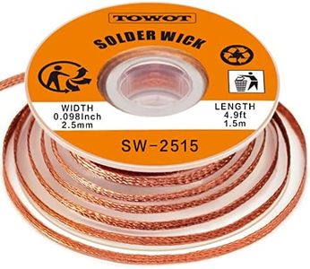 TOWOT Solder Wick Braid with Flux No-Clean Electronic, Desoldering Wick Braid Remover.Desolder Soldering 2.5mm W 0.10'' L 5'