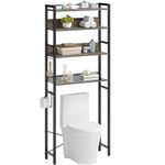 Rolanstar Over The Toilet Storage, 4-Tier Bathroom Organizer with 4 Hooks, Bathroom Space Saver, Wooden Freestanding Bathroom Organizer Over Toilet, Over Toilet Storage Rack, Grey