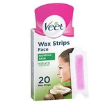 Veet Natural Inspirations Cold Wax Strips, Hair Removal, Face, All Skin Types, 20 Wax Strips each, 4 Finish Wipes