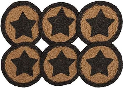 VHC Brands Farmhouse Primitive Jute Black Textured Round Kitchen Coaster Stencil Star Set of 6 4"
