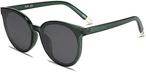 SOJOS Fashion Round Sunglasses for Women Men Oversized Vintage Shades SJ2057, Clear Green/Grey