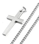 FIBO STEEL Stainless Steel Cross Pendant Chain Necklace for Men Women, 22-30 Inches, Stainless Steel, Cubic Zirconia