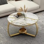 Ereteken ART Round Coffee Tables for Living Room, Slate Marble Coffee Table with Sturdy Metal Legs, Modern Decorative End Table Cocktail Table, Easy Assembly