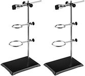 QWORK Chemistry Laboratory Stands Support Set, 2 Set Steel Lab Stand with Cast Iron Base, Rod 16" L with Burette Clamp and Flask Ring Clamps, 2 Retort Rings (Dia. 2"/2.8")