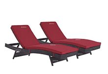 BRISHI Outdoor Swimming Poolside Lounger Beach Sunbathing Lawn Patio Chaise Lounge Sun Lounger Chair Adjustable Backrest Set of 2 (Dark Brown + Red)