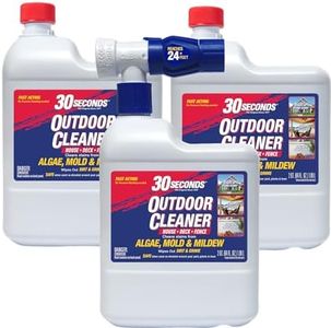 30 Seconds Outdoor Cleaner | Cleans Moss & Algae Stains from House, Vinyl Siding, Deck, Patio, Fence - 3 Capped Bottles, 1 Hose End Spray Attachment (64 Fl Oz (Pack of 3)