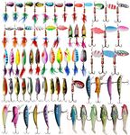 66pcs Fishing Hooks Spoon Lure Kits Spinnerbait Wobbers Hard Metal Spoon Bait Minnow Crankbait Walleye Salmon Trout Fishing Hook Swivels Assorted Color Artificial Saltwater Fishing Tackle Accessories