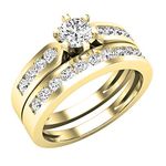 Dazzlingrock Collection Round White Diamond Solitaire Style Tapered Shank Wedding Ring Set for Her (0.95 ctw, Color I-J, Clarity I1-I3) in Gold, 5 UK, Yellow Gold White Diamond, White Diamond