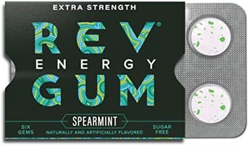 Rev Gum Caffeine Energy Gum | Extra Strength 100mg of Caffeine per Gem | Spearmint Sugar Free Caffeine Gum - Low Calorie Chews to Help You Stay Alert, Awake and Focused - Mint Chewing Gum - 12 Packs
