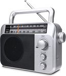 Retekess TR604 AM FM Transistor Radio Portable, Analog Radio Powered by AC or D Battery, with Earphone Jack, Clear Dial and Big Speaker for Elderly (Sliver)