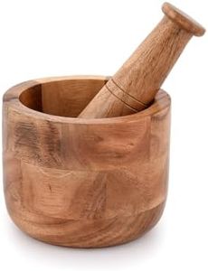 Samhita Mortier et pilon en bois d'acacia fait à la main, parfait pour broyeur d'herbes, d'ail, d'épices de noix et d'ustensiles de cuisine
