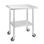 HALLY Stainless Steel Table for Prep & Work 24 x 30 Inches with Caster Wheels, NSF Commercial Heavy Duty Table with Undershelf and Galvanized Legs for Restaurant, Home and Hotel