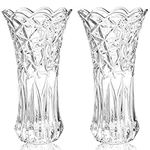 Dicunoy Set of 2 Glass Flower Vase, 9.5" Large Clear Flower Vases for Centerpieces, Modern Crystal Rose Vase, Heavy Duty Tall Cylinder Flared Vase with Heavy Base for Home, Living Room, Office