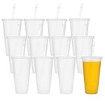 12 Pack Plastic Tumblers with Straw and Lid Bulk Reusable Plastic Cups Drinking Straw Tumbler Customizable Iced Coffee Cup Water Bottle for Vinyl DIY Parties Birthdays 24oz Frosted