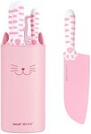 hecef Cute Kitchen Knife Set,5-Piece Non-Stcik Knives Set with Detachable Block and Scissors,Sharp Kitchen Knives for Chopping, Slicing, Dicing and Cutting, Gift Housewarming Birthday (Pink)