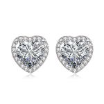 Shuxin Sterling Silver Stud Earrings for Women, Silver Heart Cubic Zirconia Stud Earrings, Big Clear Faux Crystal Diamond Gemstone Studs Earrings, Bridal Earrings for Brides Bridesmaids Wedding