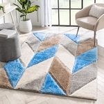 AYLEEN RUGS Handcrafted 3D Shaggy Super Ultra Luxury Soft Fluffy and Anti Skid Rugs, Size 7X7 Feet Round Colour, Turquoise-Arrow