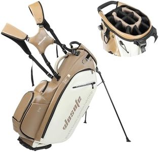 WOSOFE PU Golf Bag with 6/14 Way Top Dividers Automatically Adjustable Dual Straps Elegant Design for Men Women Pu Golf Stand Bag with Multiple Pockets(Khaki, 14Way)
