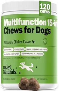 Deley Naturals 15 in 1 Dog Multivitamin Treats - 120 Grain Free Soft Chews - -Immune System, Skin & Coat, Joint Support & Digestion - Vitamins for Dogs of All Ages - Made in USA - Chicken Flavor