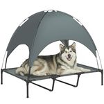 PawHut 122cm Elevated Dog Bed Cooling Raised Pet Cot UV Protection Canopy Grey