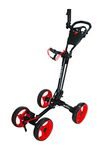 Qwik-Fold 4 WHEEL FOLDING PUSH PULL GOLF CART - FOOT BRAKE - ONE SECOND to OPEN & CLOSE! (Black/Red)