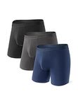 DAVID ARCHY Men's Boxer Briefs Separated Pouches Micro Modal Ultra Soft and Breathable Underwear with Fly 3 Pack, Black+dark Grey+navy Blue (Micro Modal), Large