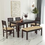 Ramdoot Furniture Wooden Dining Table 6 Seater | Six Seater Dinning Table with 4 Chairs & 1 Bench for Home | Dining Room Sets for Restraunts | Sheesham Wood, Walnut Finished