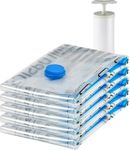 Amazon Basics Vacuum Compression Zipper Storage Bags with Airtight Valve and Hand Pump, Large, 5-Pack, Clear