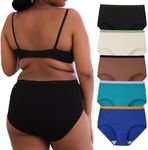 INNERSY Ladies Underwear Plus Size Cotton Knickers Granny Pants Full Briefs Women Multipack 5 (22-24, 1 Black/Multicolor with Contrast Waist)