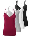 Ymmchy Adjustable Camisoles Lace Camisoles for Women V Neck Vest Tops Spaghetti Strap Tank Top 4-Pack Black/White/Gray/Wine Red XL