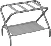 Smart FENDEE Luggage Rack for Guest Room, Folding Suitcase Stand with Storage Shelf, Steel Portable Luggage Stand Bedroom, Hotel, Travel, Easy Assembly, Hold up to 110 lb,Grey