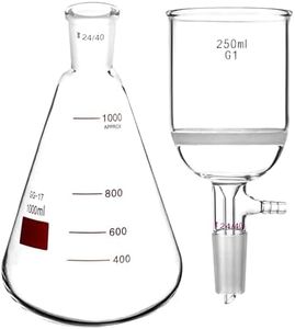 QWORK 250ml Glass Buchner Filtering Funnel and 1000 ml Erlenmeyer Flask, Thick Wall Flask with 24/40 Outer Joint