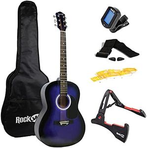 RockJam Acoustic Guitar Superkit Includes Stand, Gig Bag, Tuner, Picks, Plectrum Holder, Spare Strings & Online Lessons 6 Pack, Right, Blue, Full (RJW-101-BL-PK)