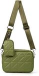 AOCINA Small Coin Purse Crossbody Bags with Coin Pouch for Women Soft Leather Quilted Hobo Purses 2 Size Bags(Olive Green)