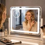 Lighted Makeup Mirror, Vanity Mirror with Lights, 10X Magnification, Gifts for Women, 3 Color Lighting Modes, Smart Touch Control, 360° Rotation for Bedroom or Tabletop (Included Power Adapte)