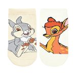 BALENZIA X Disney Character Women's Cotton and Spandex Lowcut Ankle socks- Bambi &Thumper (Pack of 2 Pair)(Free Size)-Beige, Cream