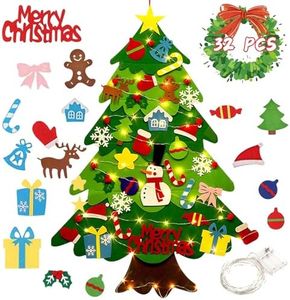 SMD5050 DIY Felt Christmas Tree Set 3.2 FT for Kids, Hanging DIY Christmas Tree with 32 Detachable Ornaments for Xmas Home Decoration with Lights Wall Decor Door Hanging Christmas Tree Set