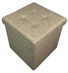 HomeHarmony Folding Storage Ottoman Seat, Stool, Toy Storage Box Linen Look (Natural Medium)