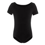 MAGIC TOWN Short Sleeve Leotard Girls Gymnastics Classic Ballet Dance Unitard (6-8,Black)