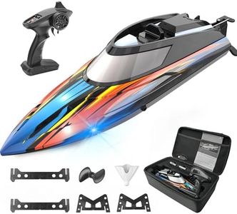 BEZGAR RC Boat, 14 inch Remote Control Boat - Self-righting, 40 Min Dual-Battery, 32 KPH Fast RC Boats for Kids & Adults with LED Lights for Pool, Lake, Ocean, Waterproof & Suitcase