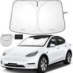 Autoamerics 1-Piece Windshield Sunshade Specially Designed for Tesla Model 3 and Y - Best Foldable Lightweight M3 Sun Shield - Car Front Window Heathshield Sun Shade - Premium Tesla Auto Accessories