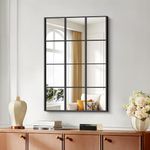 Black Window Mirror, 24" x 36" Rectangular Wall Mirrors for Home Decor Window Pane Metal Framed Farmhouse Large Mirror Decorative Entryway Living Room Fireplace Wall Mounted or Leaning Against Wall